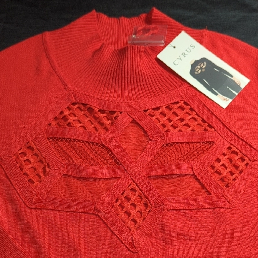 Cyrus Vibrant Red Knit Top with Mesh Accents - Picture 9 of 14